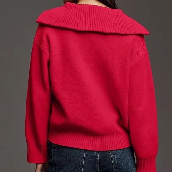 Anthropologie English Factory Red Half Zip Heavyweight Long Sleeve Pullover - Picture 2 of 9